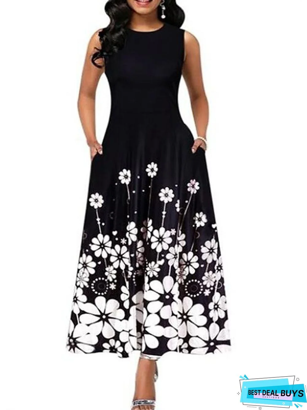 Women's A-Line Dress Maxi Long Dress Sleeveless Print Summer Casual White Black Blue Purple Wine Green White Dresses