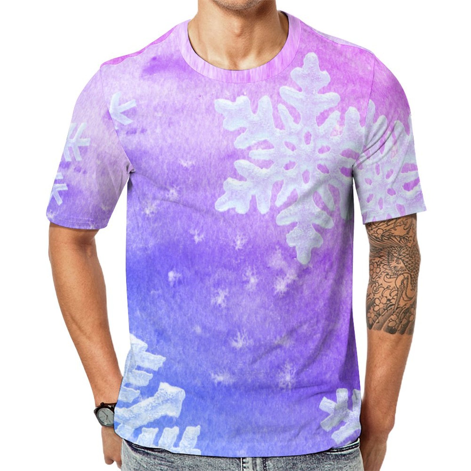 Fresh Blue Purple Frozen Snowflakes Short Sleeve Print Unisex Tshirt Summer Casual Tees for Men and Women Coolcoshirts