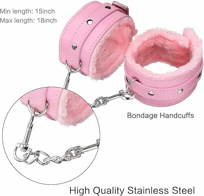 7 Piece Bondage Restraints  Restraints Kits Handcuffs Flogger Rope Collar Blindfold SM for Women Men and Couples