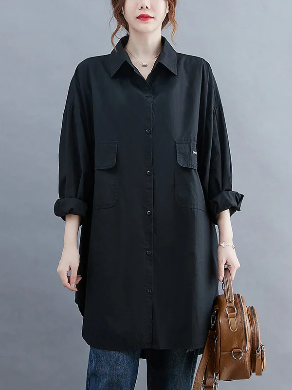 Simple Lapel Long Sleeves Blouse Top