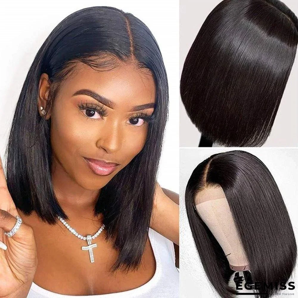 Female Short Straight Hair Mid-point Black Bob Headgear | EGEMISS