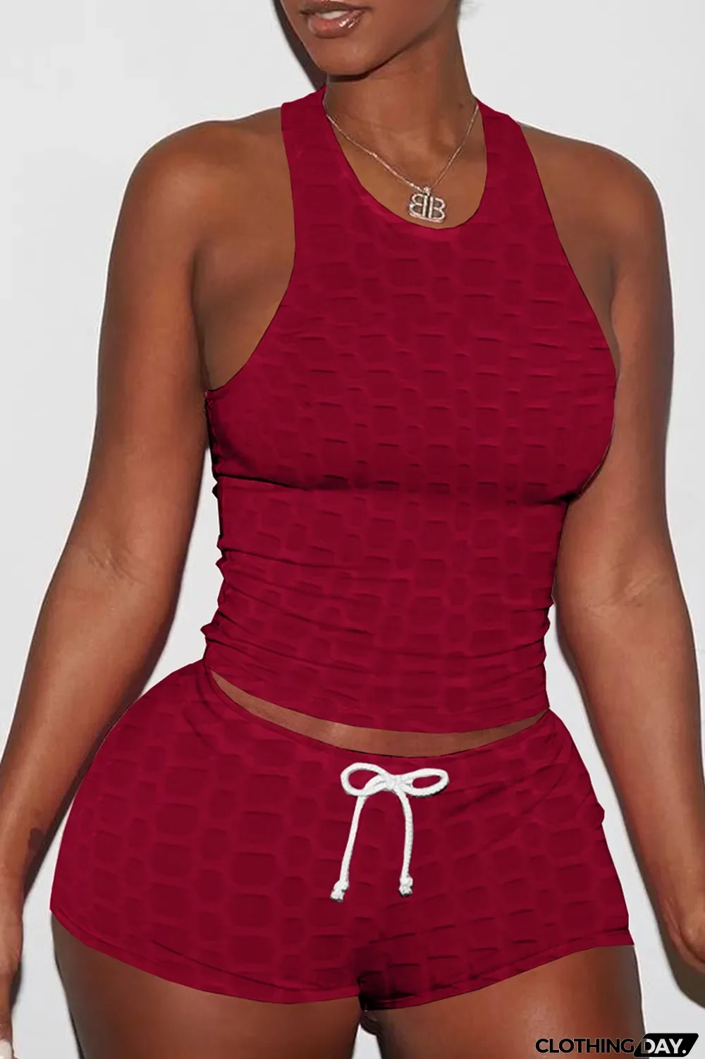 Orange Sexy Solid Backless O Neck Sleeveless Two Pieces