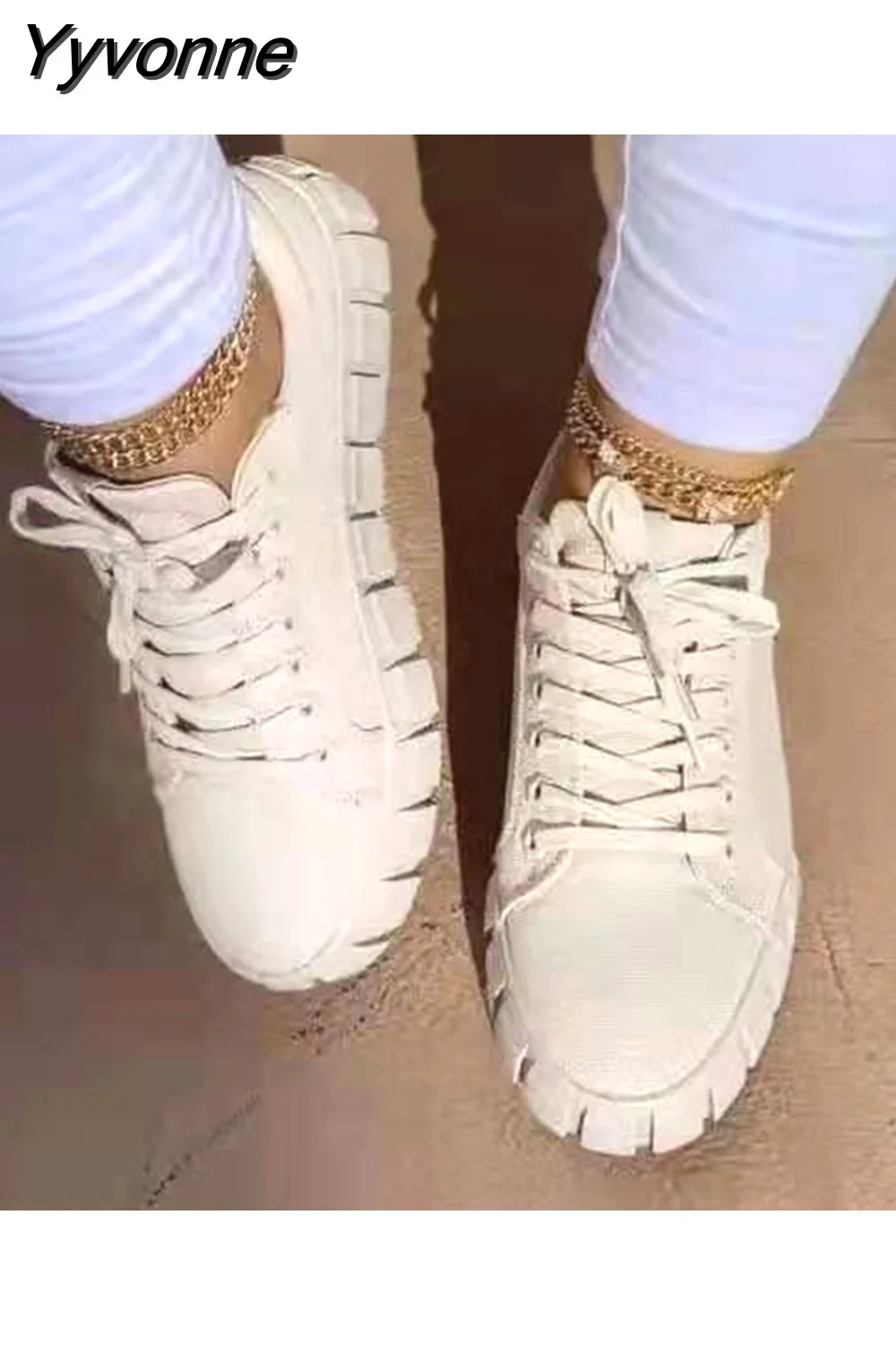 Yyvonne Women Vulcanize Shoes Casual Fashion 2023 New Woman Comfortable Breathable White Flats Female Platform Sneakers