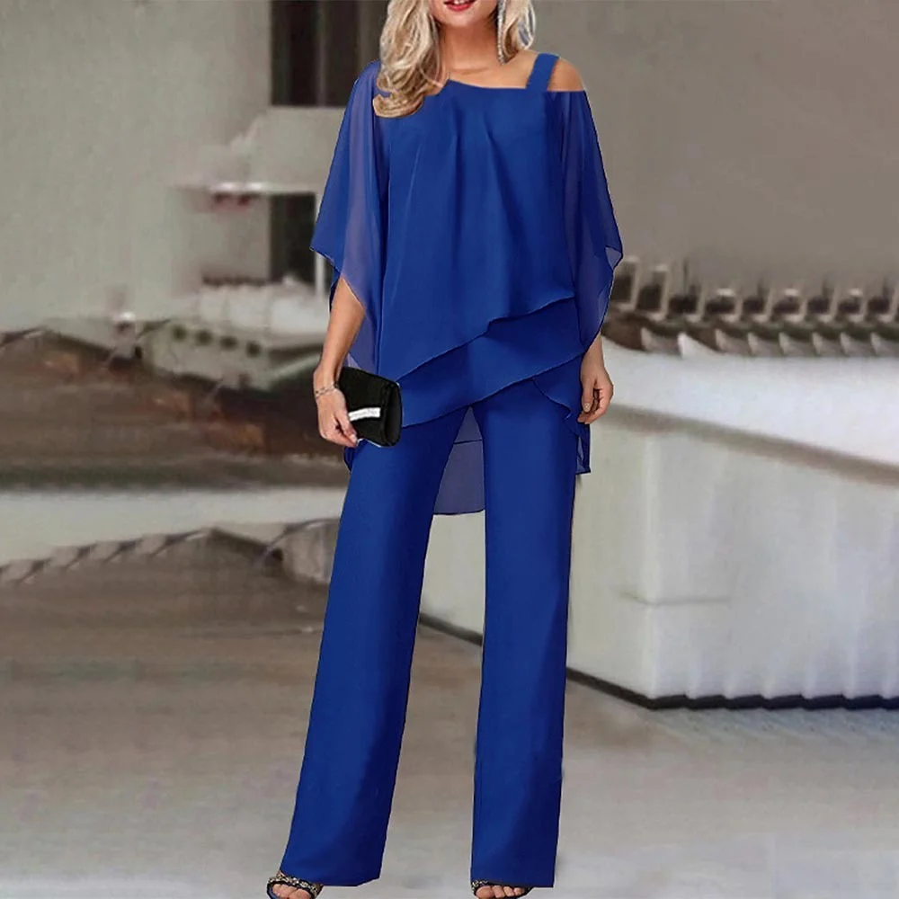 Uveng Uveng Sleeve Top Trousers Women Casual Irregular Party Set Elegant Two Sets 2025 Spring And Summer