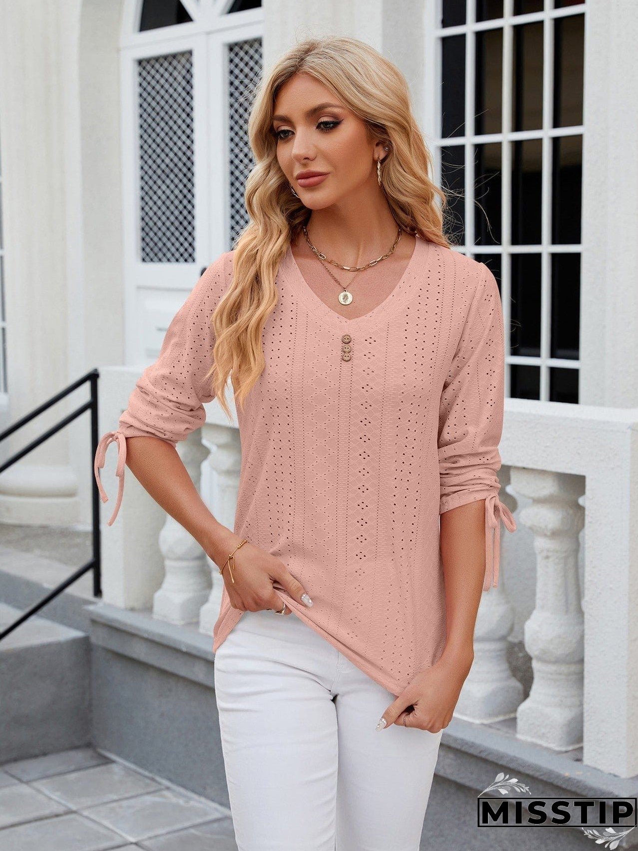 Short Sleeve Mock Neck T-Shirt with Side Slits