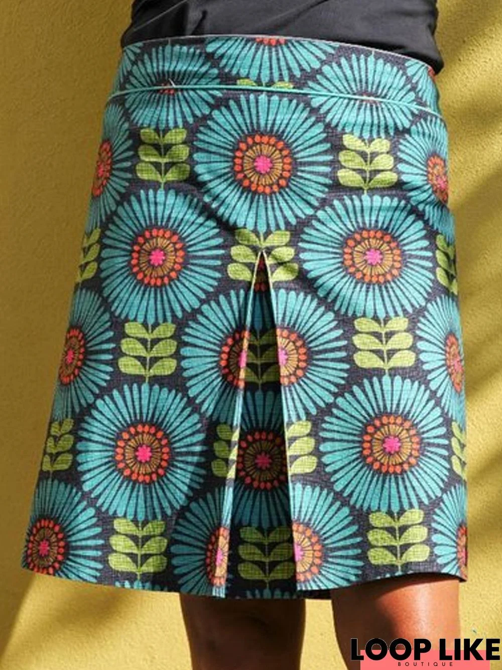 Blue Floral Casual Skirt