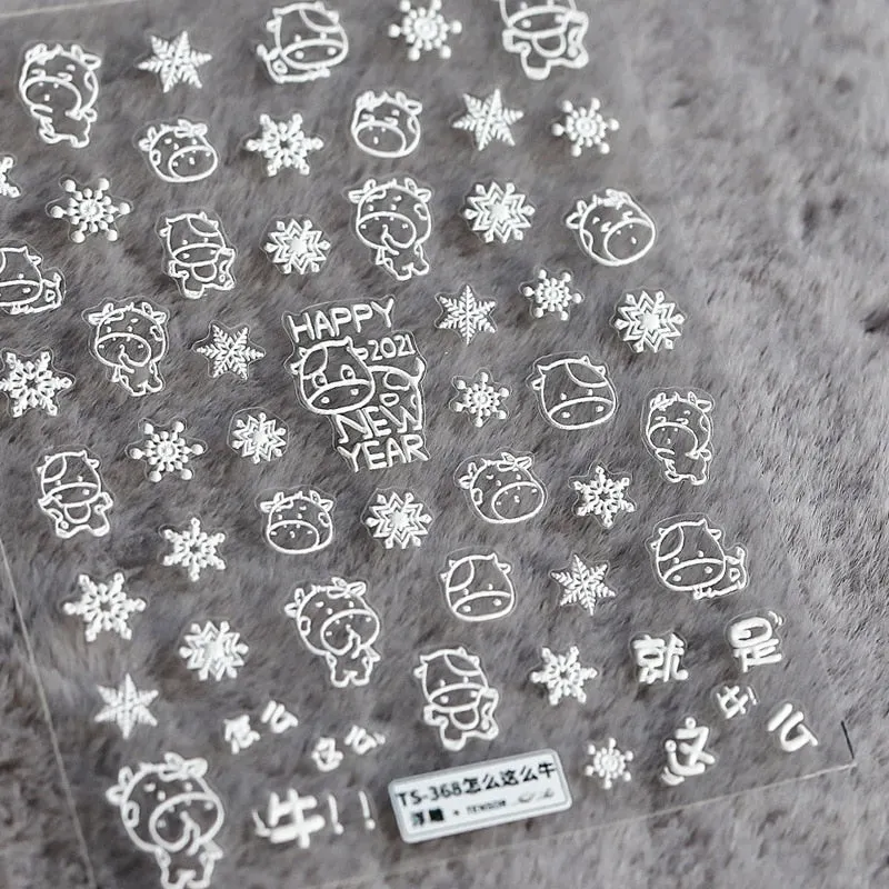5D Nail Art Stickers Christmas SnowFlake Snowman Deer Tree Design Three-dimensional Frosted Thin Relief Nail Art Charms Decor-Nail Inspo