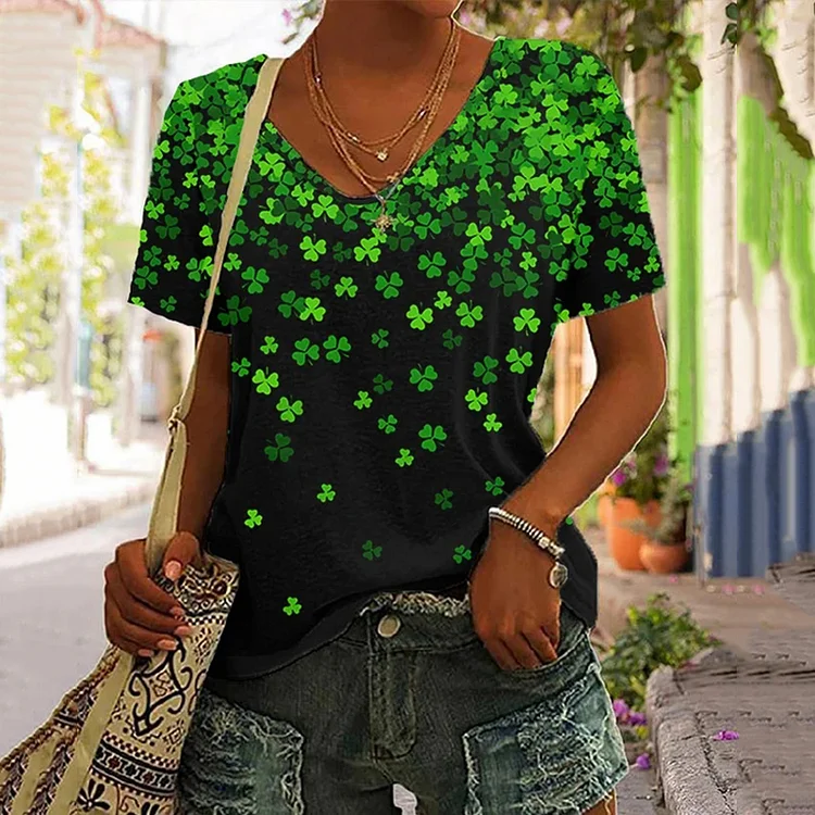 VChics St. Patrick's Day Shamrock Print Short Sleeve Casual T-Shirt