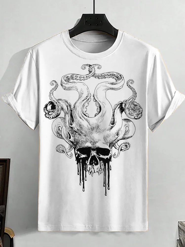 Men's Cthulhu Mythos Skull Print Casual T-Shirt
