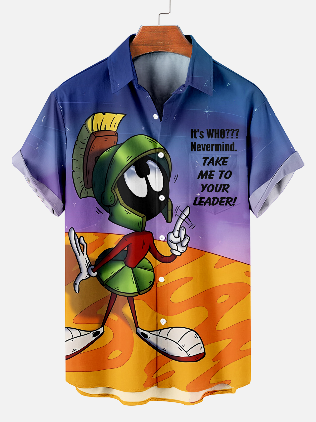 Men's Classic Cartoon Space Marine Fun Short Sleeve Shirt PLUSCLOTHESMAN