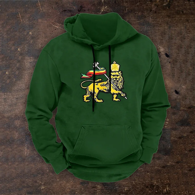 Vintage Reggae Lion Of Glory Embroidery Art Hoodie
