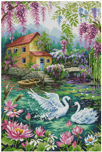 【Xiaobai Brand】Playful Swan Full 14CT Pre-stamped Canvas(40*55cm) 54 Colors Cross Stitch