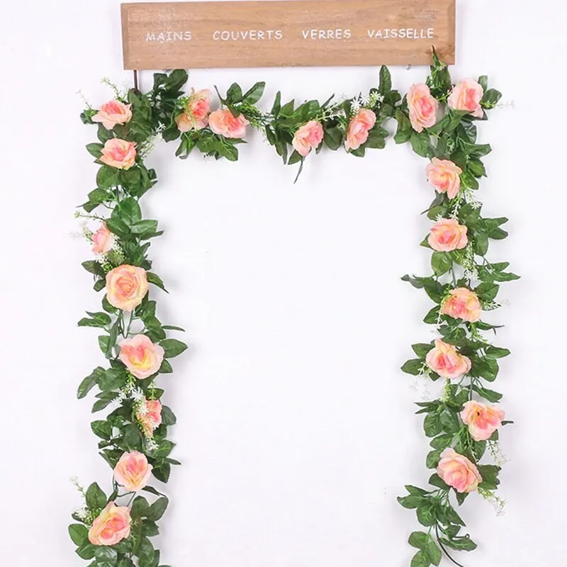 Silk Artificial Rose Vine Hanging Flowers for Wedding Home Garden Living Room Wall Decoration Rattan Fake Plants Leaves Garland