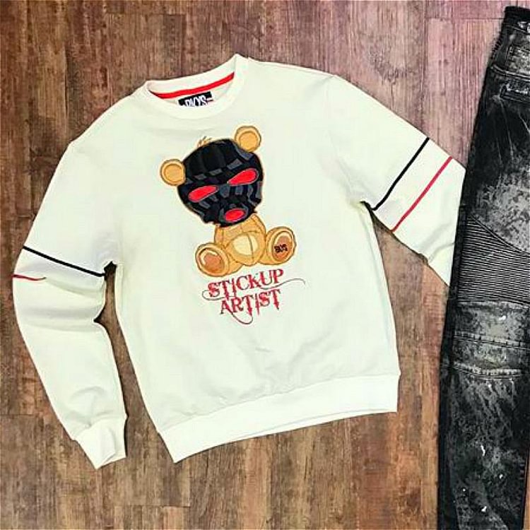 Fashion bear print strip design stick up artist sweatshirt