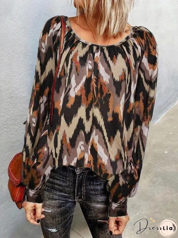 T-Shirts Casual Print Round Neck Long Sleeve T-Shirts for Women