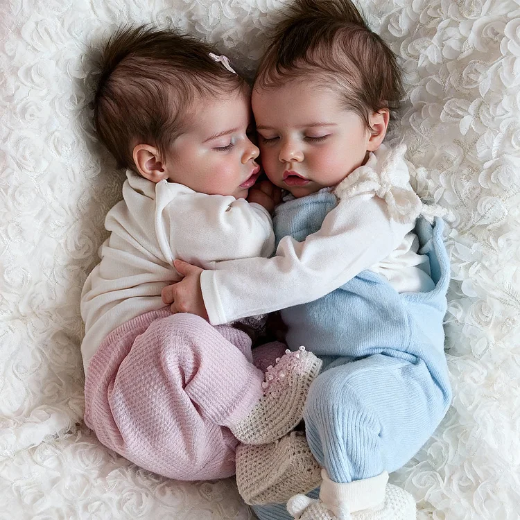 Lifelike Reborn Twins Boy and Girl 12'' Real Lifelike Baby Sleeping Reborn Doll Silicone Vinyl Newborns Debbie and Deborah