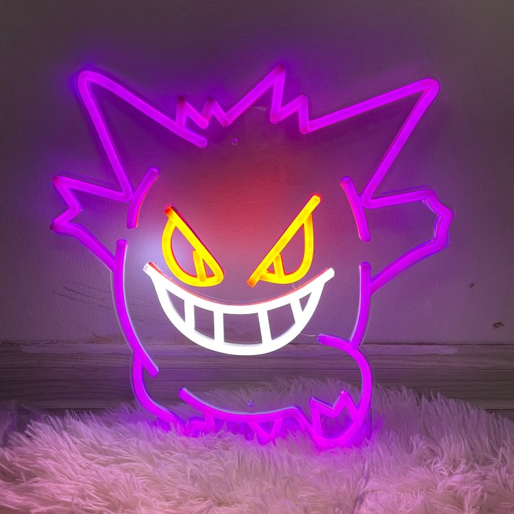 Anime Neon Sign Gengar Neon Sign Ghost Led Neon Signs Gifts for Kids Teens Bedroom Game Room Animation Monster Led Neon Night Lamp Home Party
