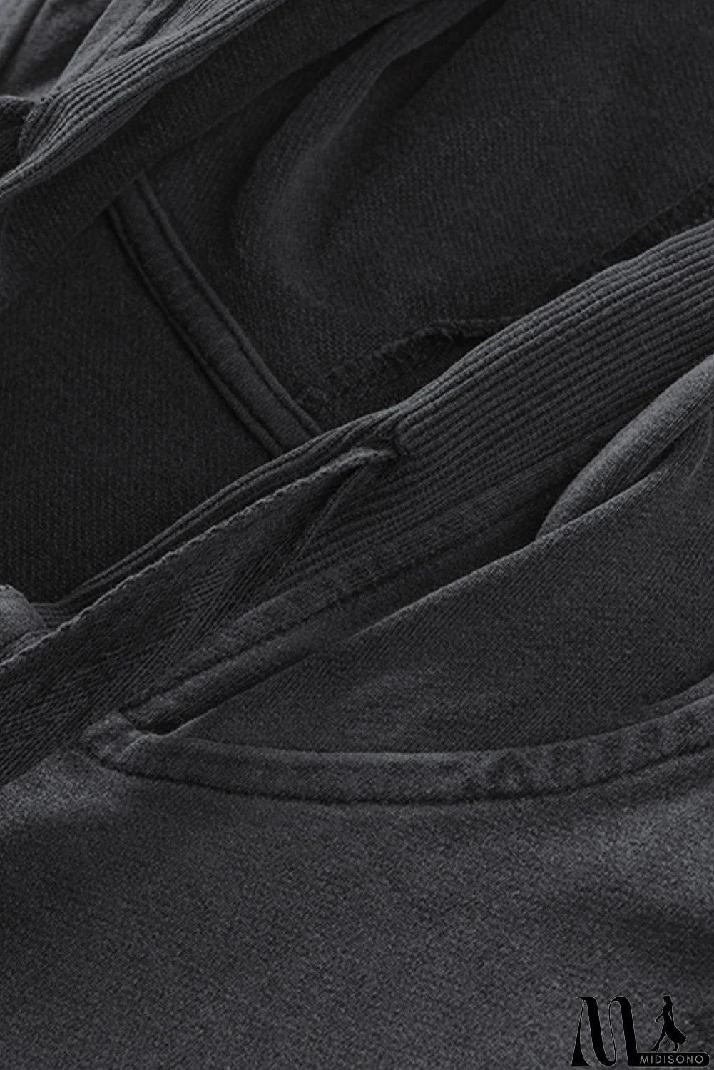 MidiSono - Zipped Front Stitching Hooded Sweatshirt