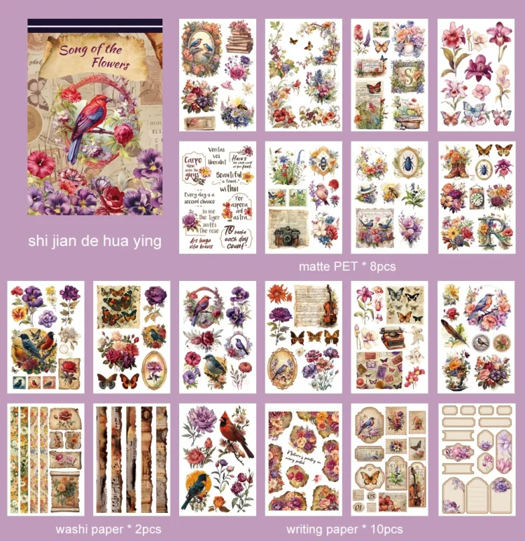 Journalsay 20 Sheets Vintage Flower Character Landscaping Material Decor Sticker Book