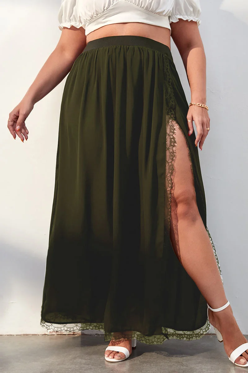 Army Green Casual Solid Patchwork Slit Plus Size