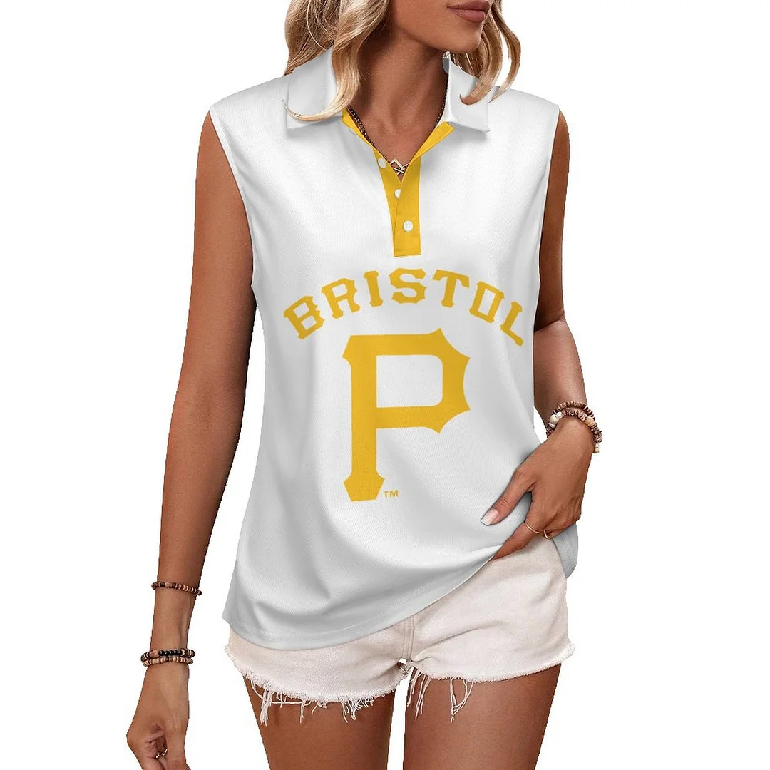 V-neck Sleeveless Casual POLO Shirt Tank Top for Women Printed with Pattern,Yellow,White,Black