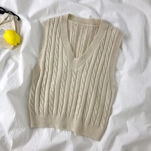 Sweater Vest Women V-neck Pullover Sleeveless Knitted Fashion Casual Loose Elegant Simple Chic Korean Soft Ulzzang Sweater New