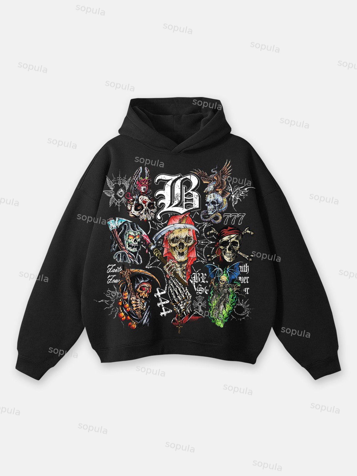 Sopula Skeleton Totem Faith Retro Graphic Hoodie - SOPULA