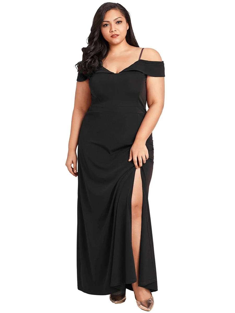 Plus Size Dress Solid Color Plain Style Split Maxi Long Dress