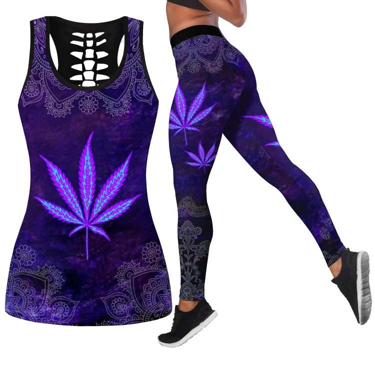 Leaf Printed Hollow Tank + Legging