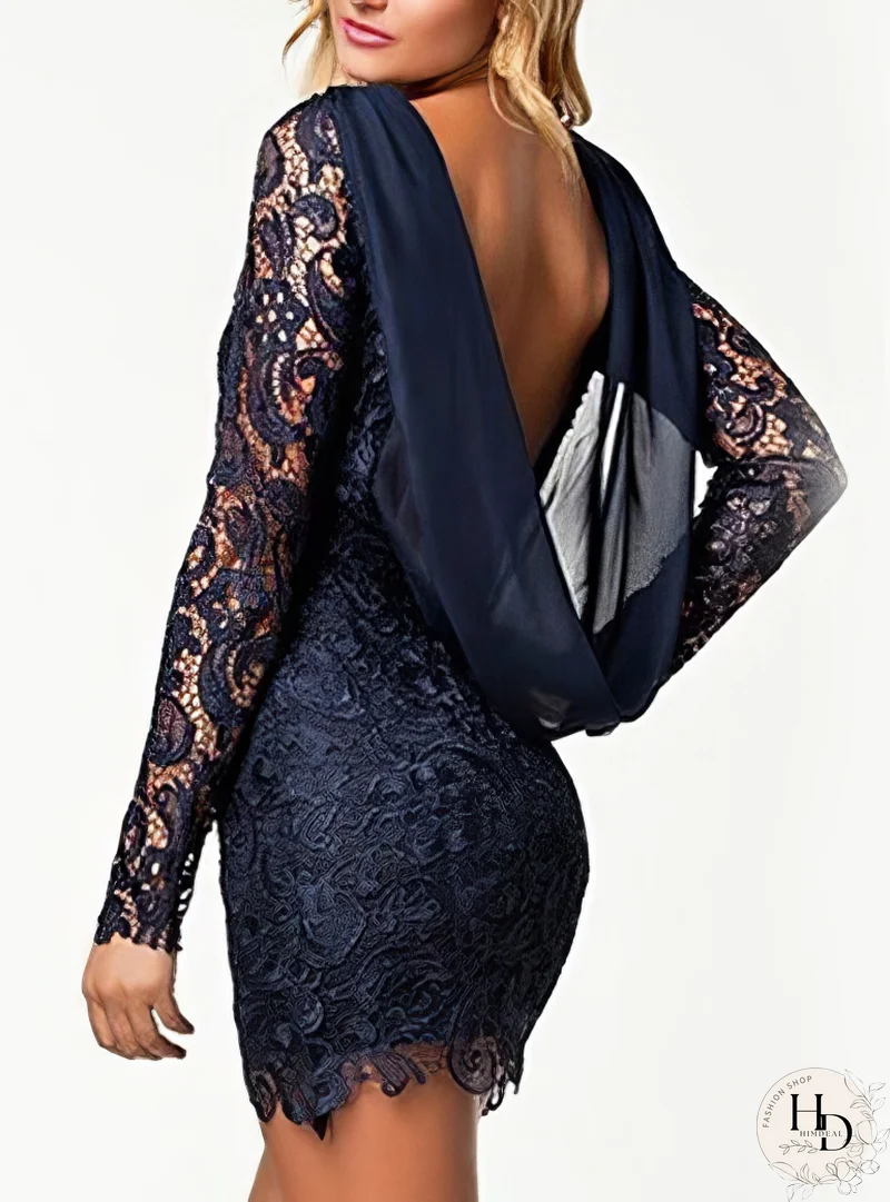Vestido de encaje para mujer - Patrones florales / Manga larga