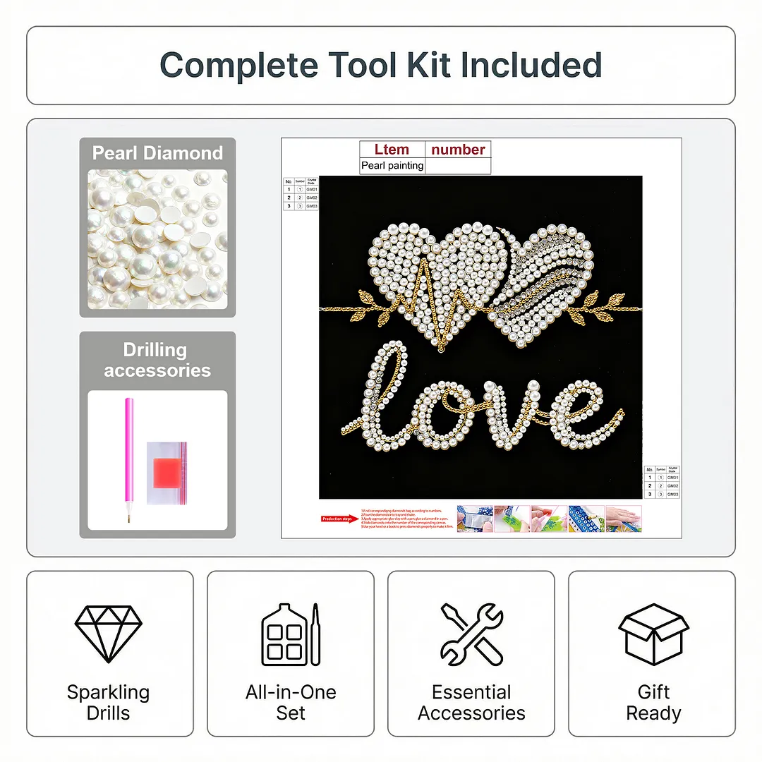 Love Self-Adhesive Frameless DIY Pearl Painting 30x30cm Canvas
