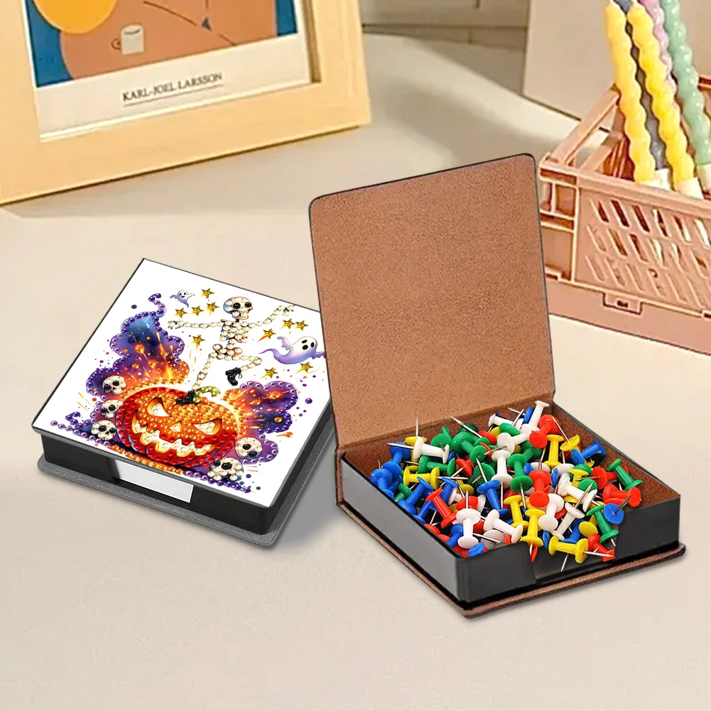 5D DIY PU Diamond Art Note Box with 160 Sheets Paper Memo Pad Holder (Skull)