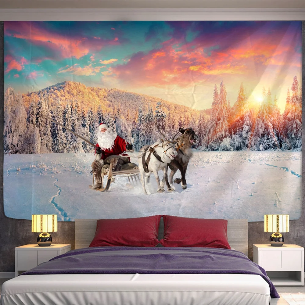 Christmas Fireplace And Snow Wall Hanging Merry Christmas Tapestry For Home Deco Christmas Gift Print Tapestries