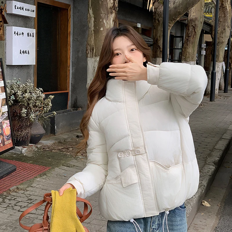 Woherb Short Money Three Button Cotton-Padded Clothes Show Thin Warm Coat Korean Version Leisure Autumn Winter Loose Fashion Versatile Small-Outfit Ideas