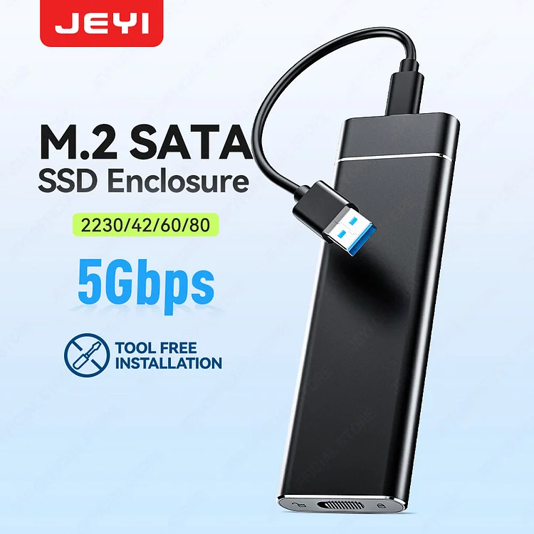 JEYI Aluminum M.2 SATA SSD Enclosure Adapter, USB 3.1 (6 Gbps) to SATA M-Key/(B+M) Key SSD External Case Trim for 