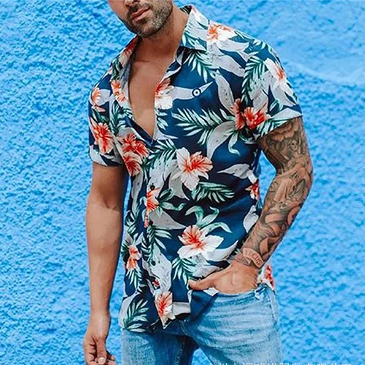 BrosWear Hawaiian Floral Print Short Sleeve Shirt
