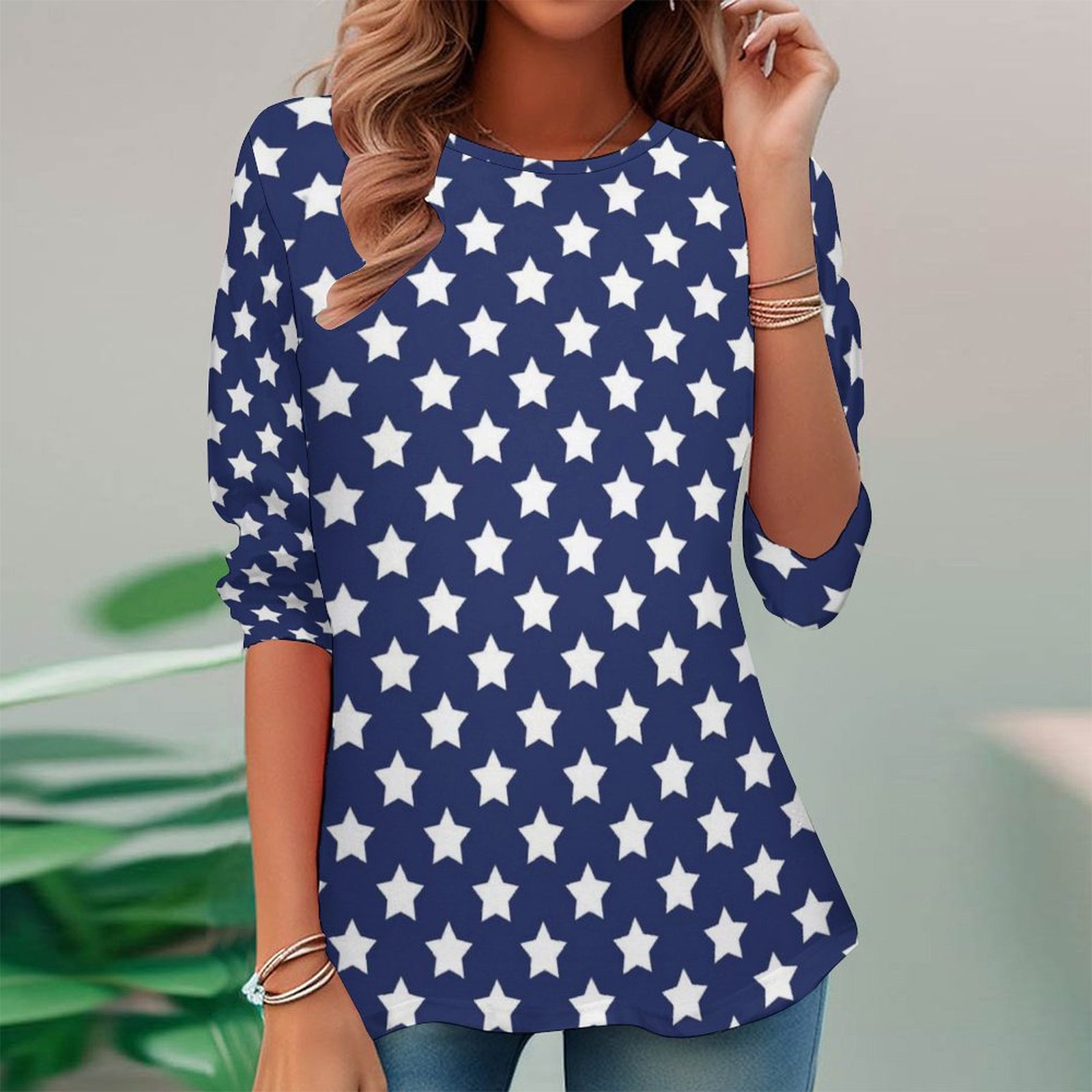 Women Long Sleeve V-neck Graphic Floral Printed Top