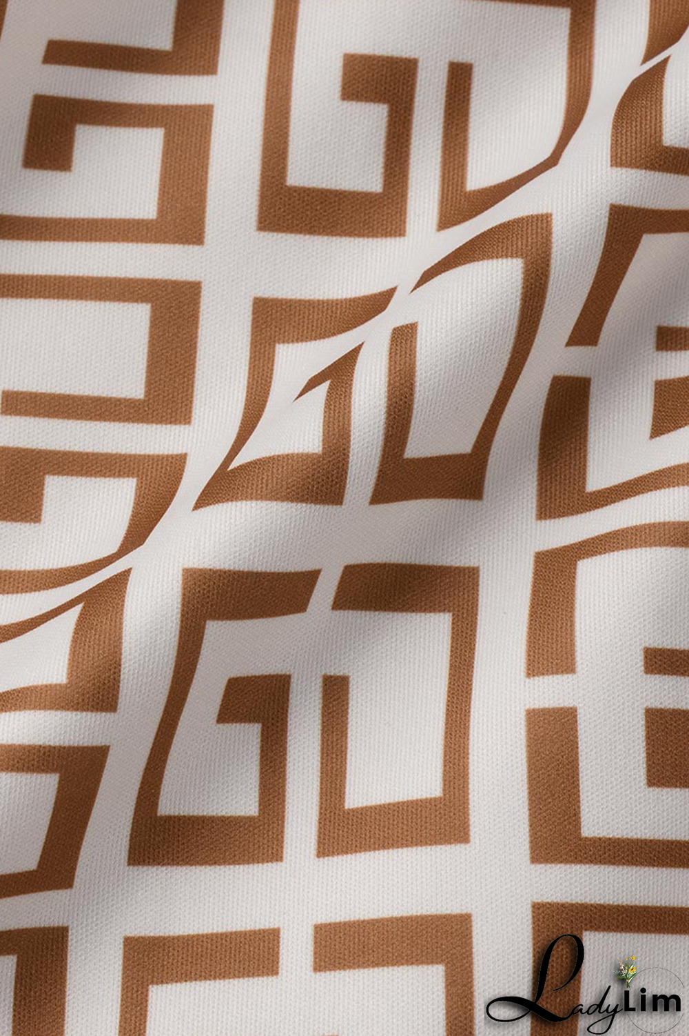 Coffee Sexy Print Buckle O Neck Sleeveless Two Pieces