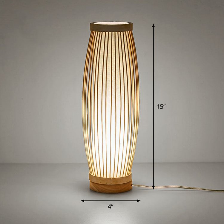 Bamboo Elongated Oval Nightstand Lamp Asian Style 1 Bulb Table Lighting in Wood for Tea Room