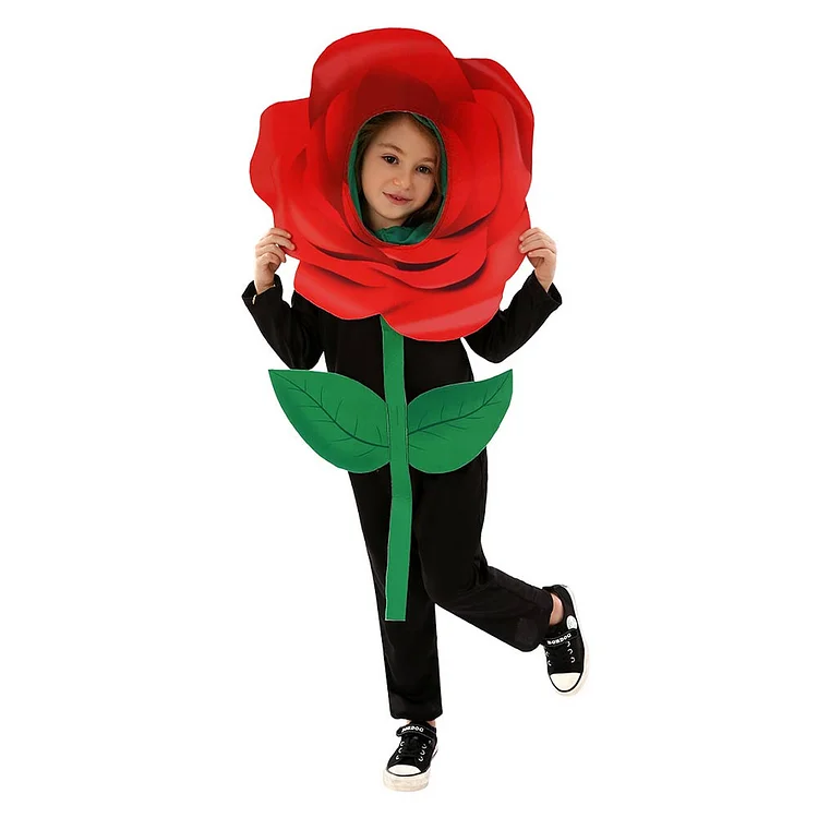 Kids Children Red Rose Flowers Funny Jumpsuit Outfits Costume Stage Performance Suit