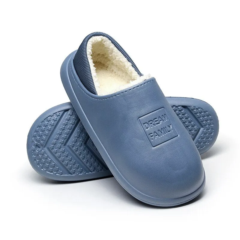Winter Indoor Water-Proof Cotton Slippers Plush Warm Household Shoes Non-Slip Couple Dual-Use Cotton Slippers Men Home Slides
