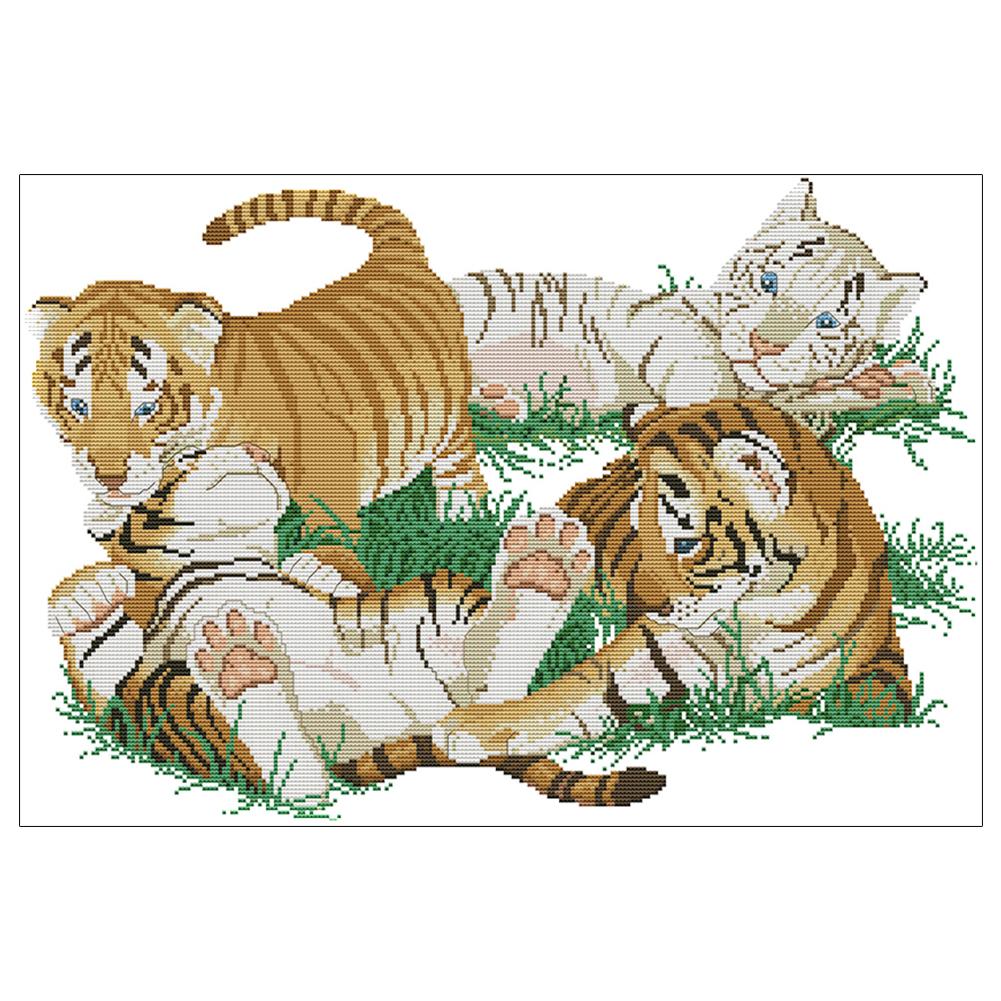 

Four Tigers - 14CT Stamped Cross Stitch - 52*37cm, 501 Original