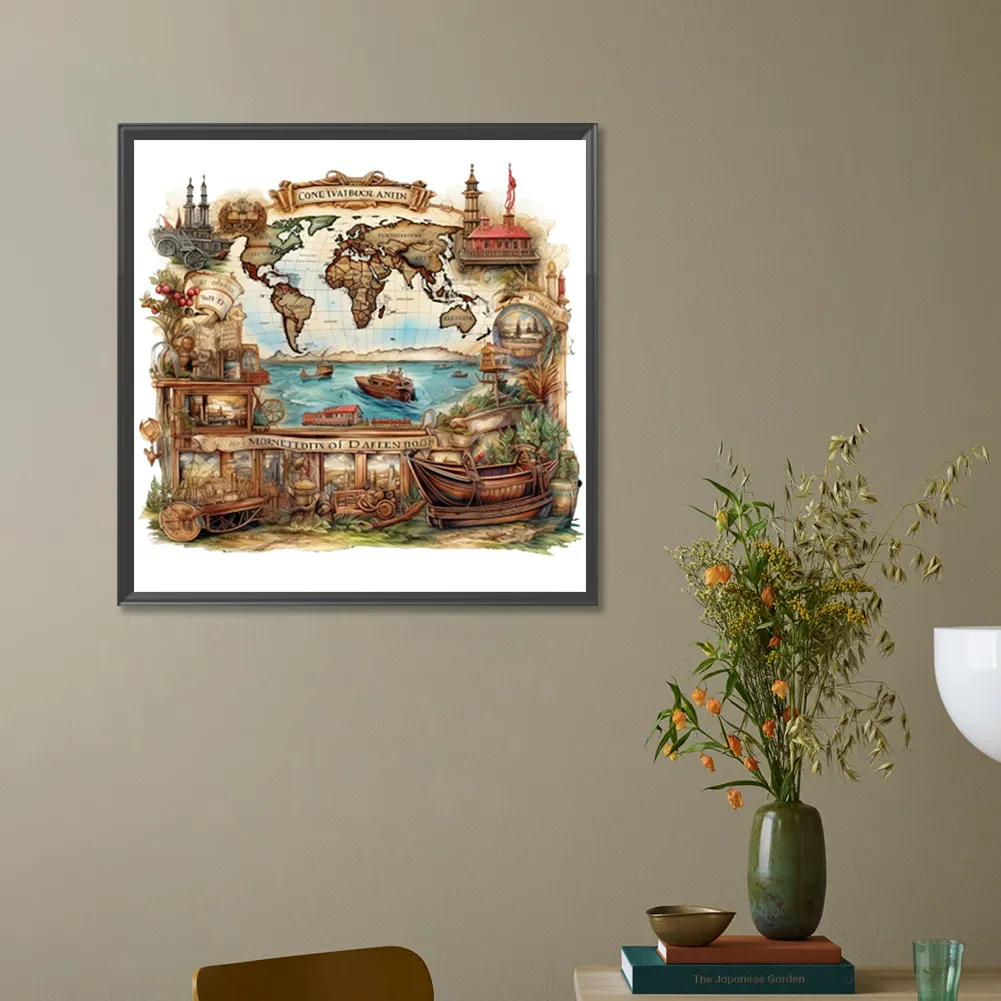 Partial AB Diamond Painting - Full Round Drill - Retro Fantasy House(Canvas|45*45cm)