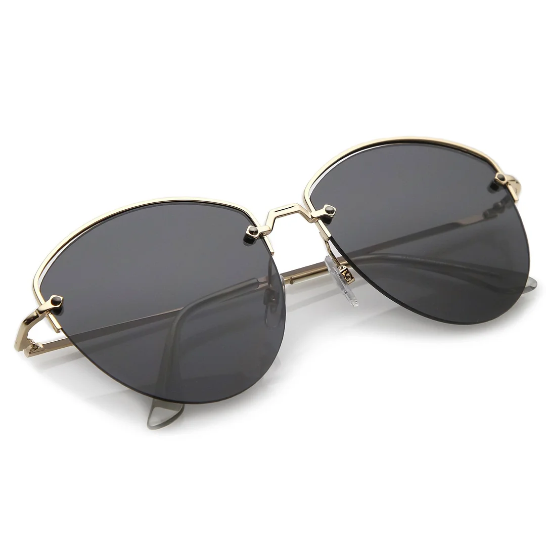 Modern Metal Nose Bridge Flat Lens Semi-Rimless glasses 60mm