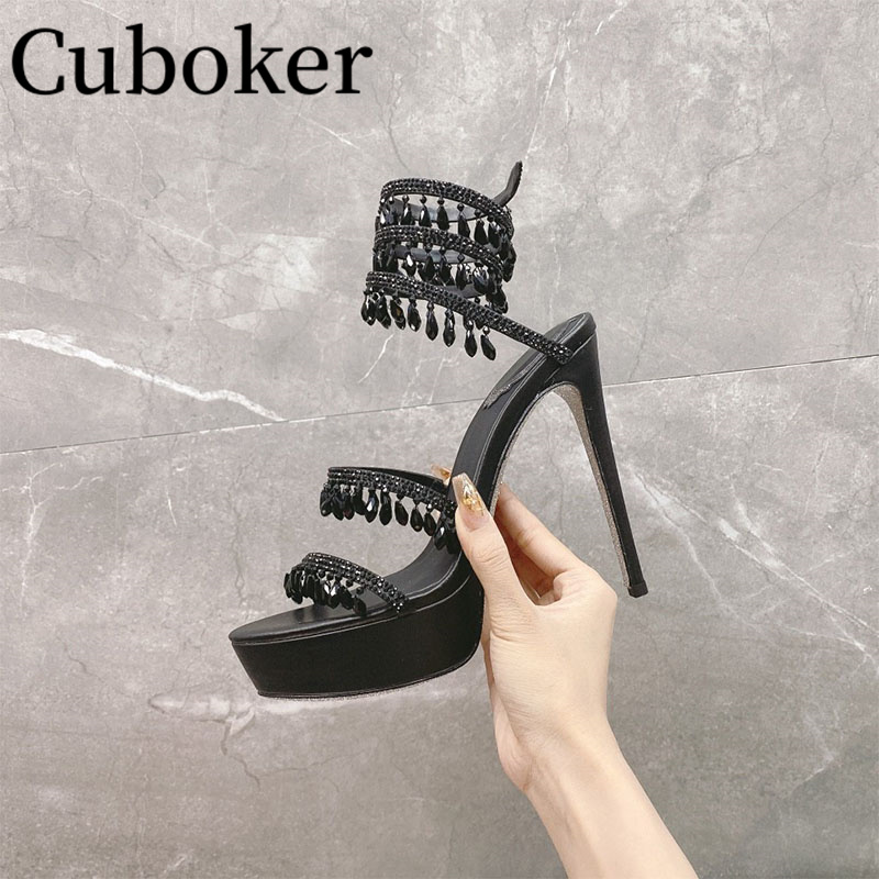 VCshoes Platform Thin High Heel Sandals Woman Surround Beading Rhinestone Wedding Shoes Dress Party Shoes