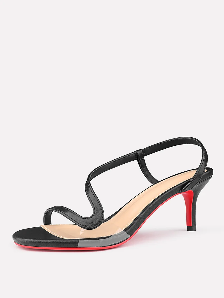 70mm Women's Open Toe Sandals Matte Red Bottom Spotlight Wavy Straps High Heels Ankle Strap Shoes
