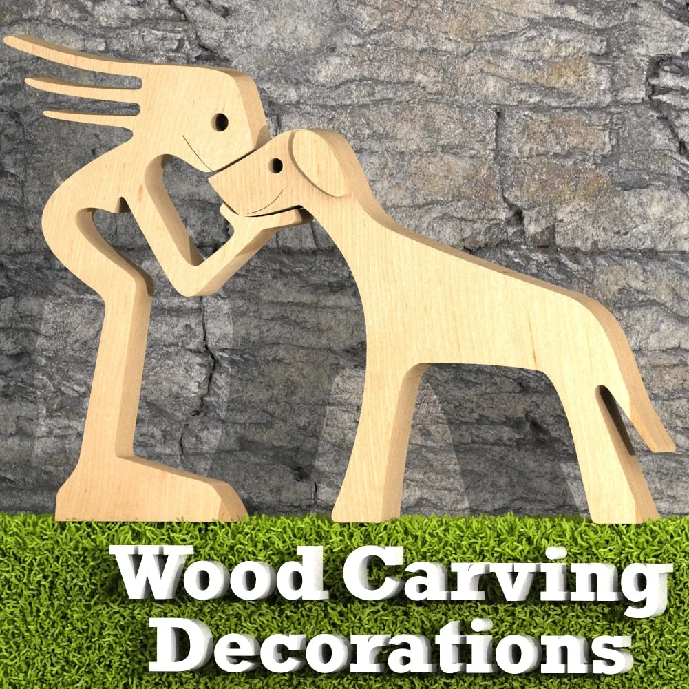 Home Decor Table Ornament Wood Dog Craft Sculpture Handmade Wooden Pets Figurine Crafs Desk Decorations Great Gifts for Friends