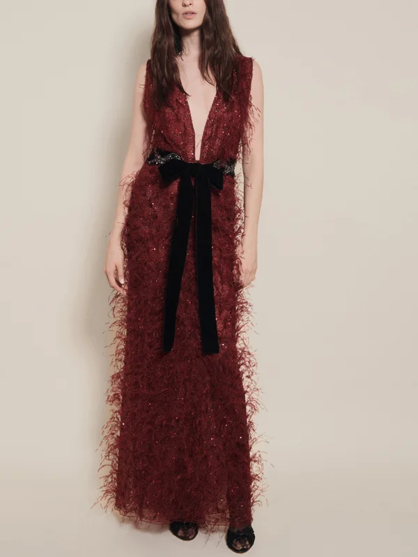 V-neck Sleeveless Sequins Maxi Dress