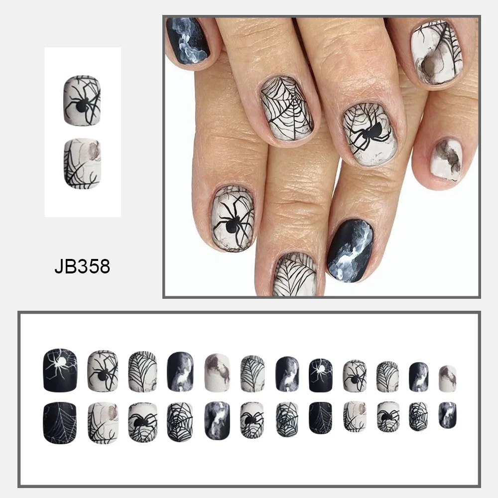 Churchf Churchf Short Square Armour Smoke Spider Spider Web Halloween Elements Fake Nails Wear Nail Holiday Nail