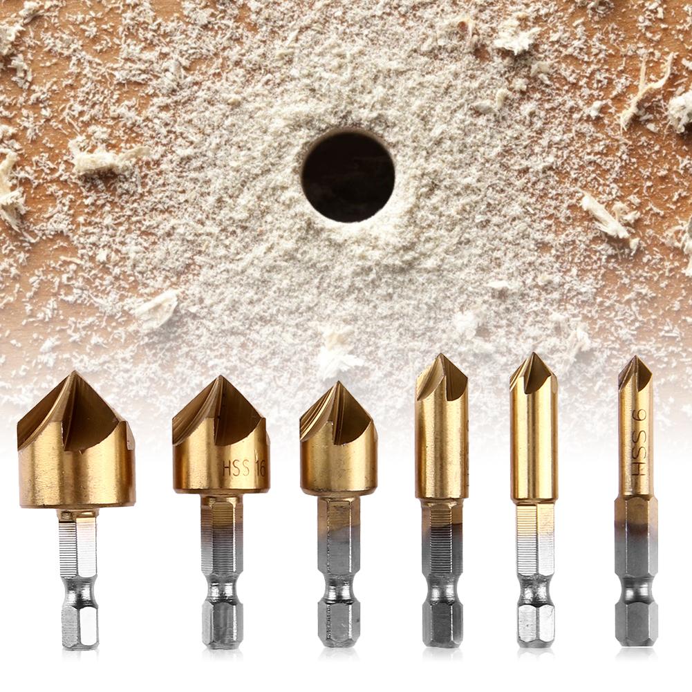 

6pcs HSS Chamfer Drill Bit Hex Shank 90 Degree 6mm-19mm Countersink Chamfer, 501 Original